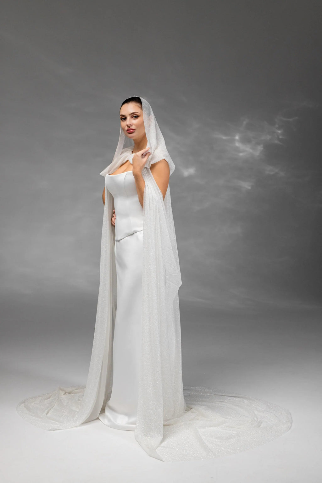 Ivory Silver Chapel-Length Bridal Hood