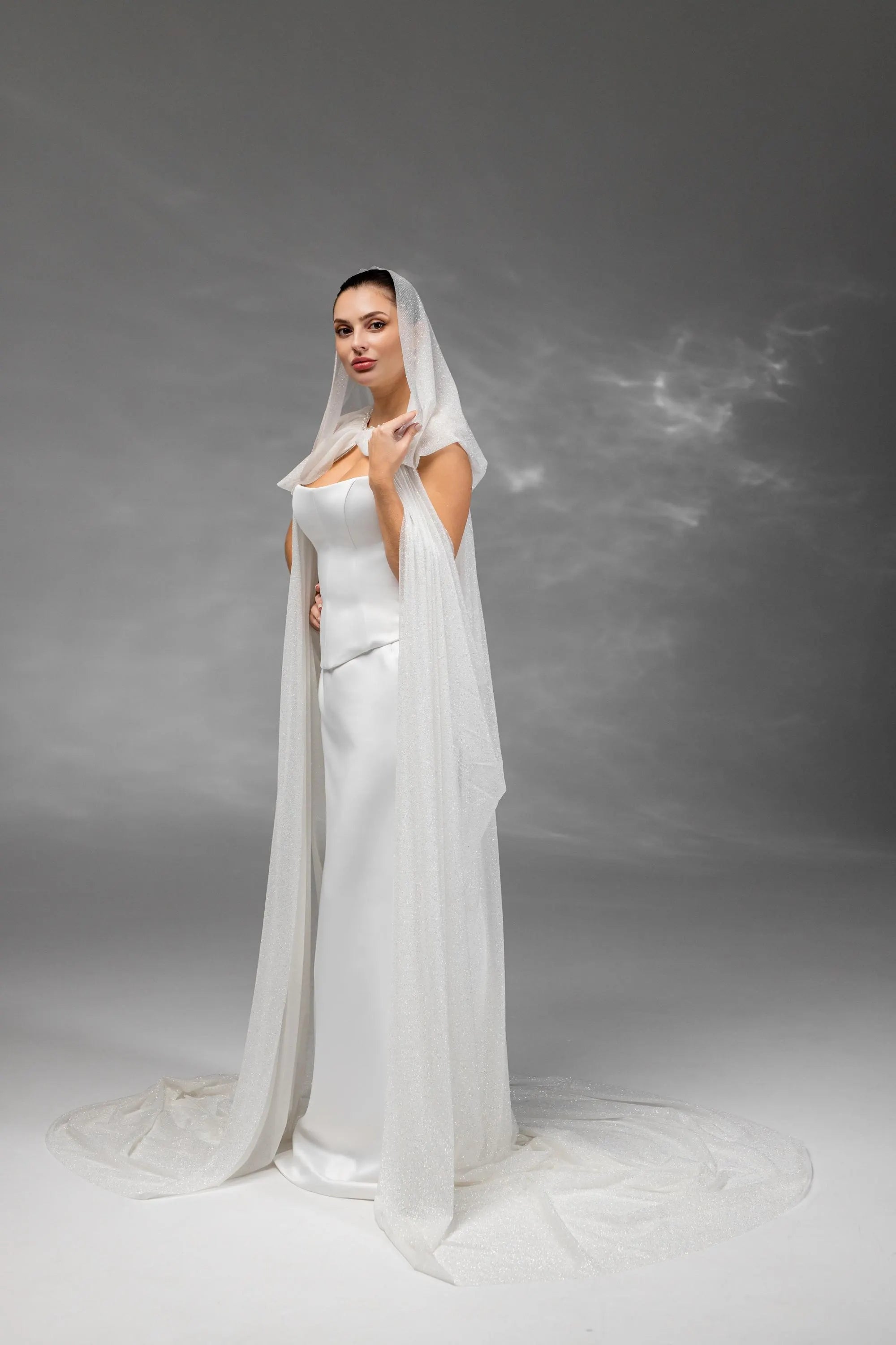 Ivory Silver Chapel-Length Bridal Hood