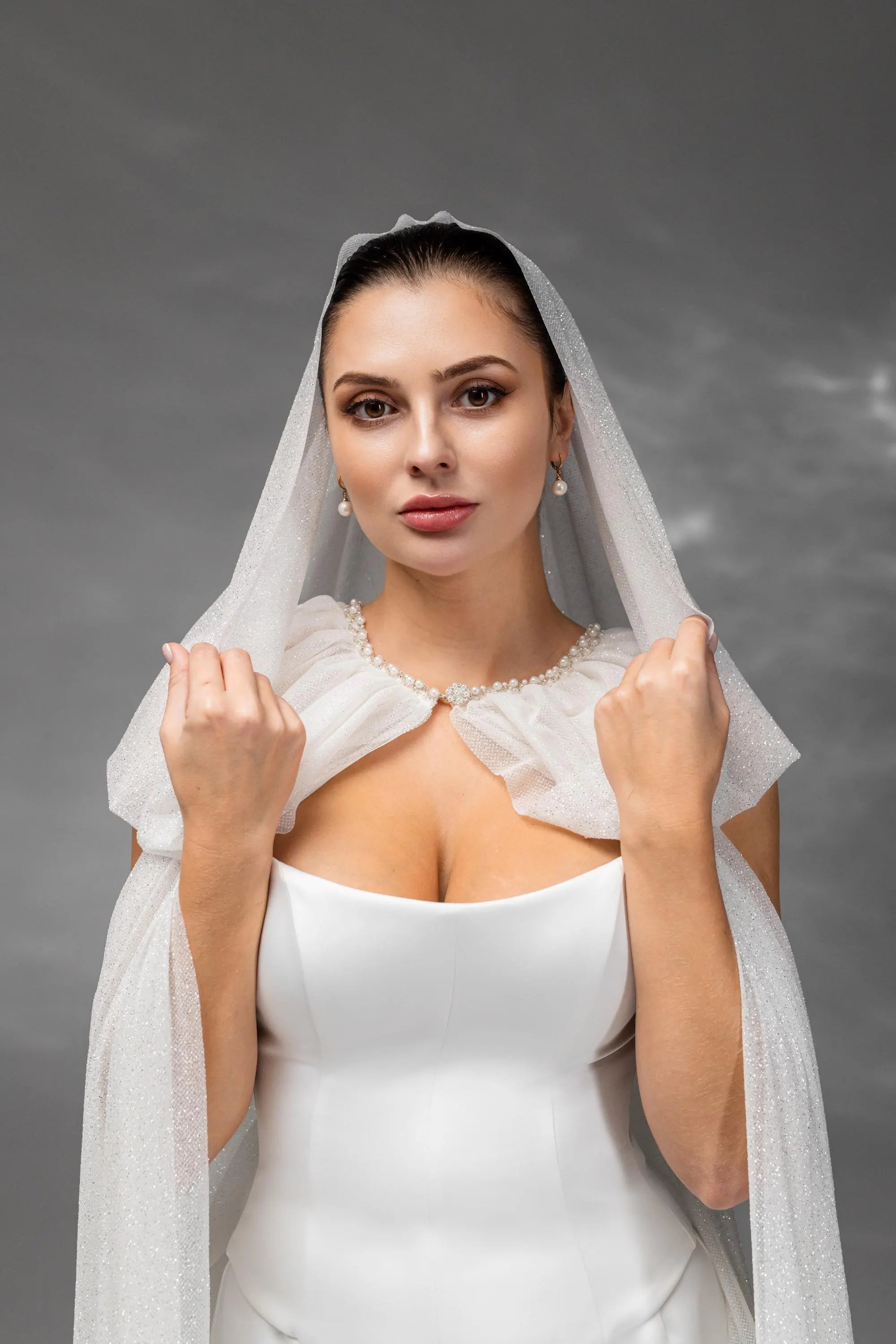 Ivory Silver Chapel-Length Bridal Hood