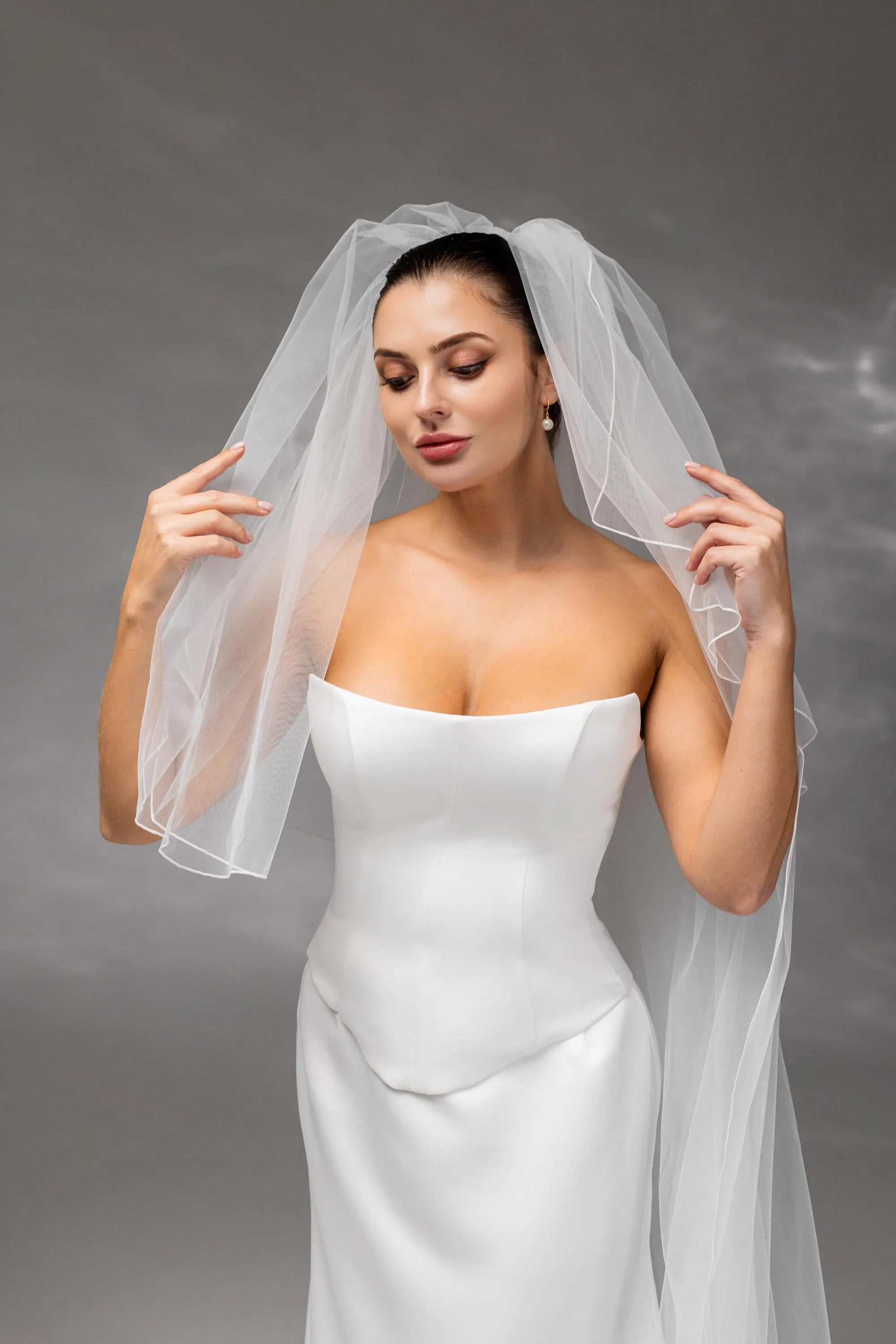 Personalized Ivory Chapel-Length Bridal Veil with Hand Embroidery