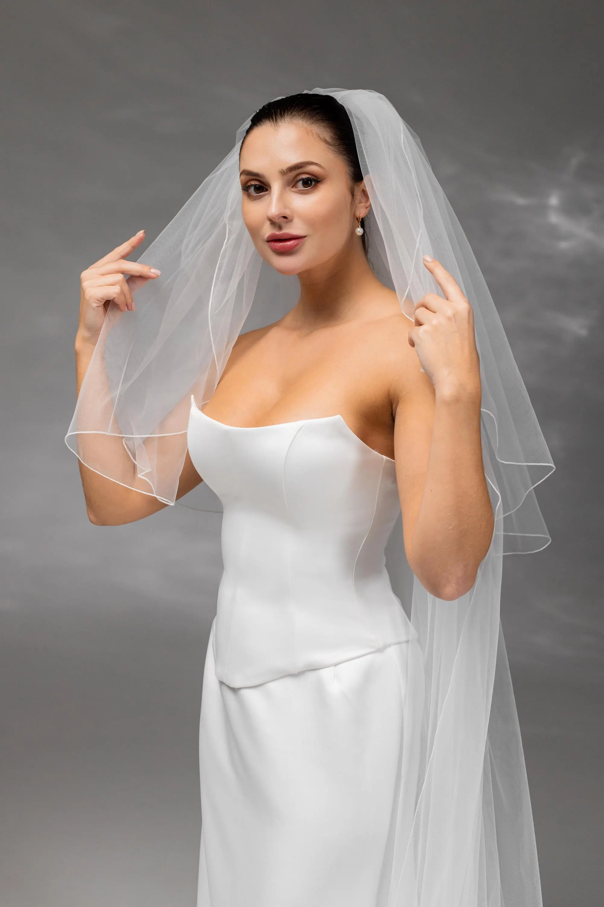 Personalized Ivory Chapel-Length Bridal Veil with Hand Embroidery