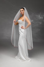 Ivory Waltz-Length Bridal Veil with Red Pencil Edge Trim