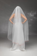 Ivory Waltz-Length Bridal Veil with Red Pencil Edge Trim
