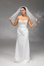 Ivory Waist-Length Bridal Veil with Orange Pencil Edge Trim