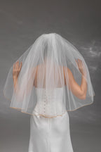 Ivory Waist-Length Bridal Veil with Orange Pencil Edge Trim