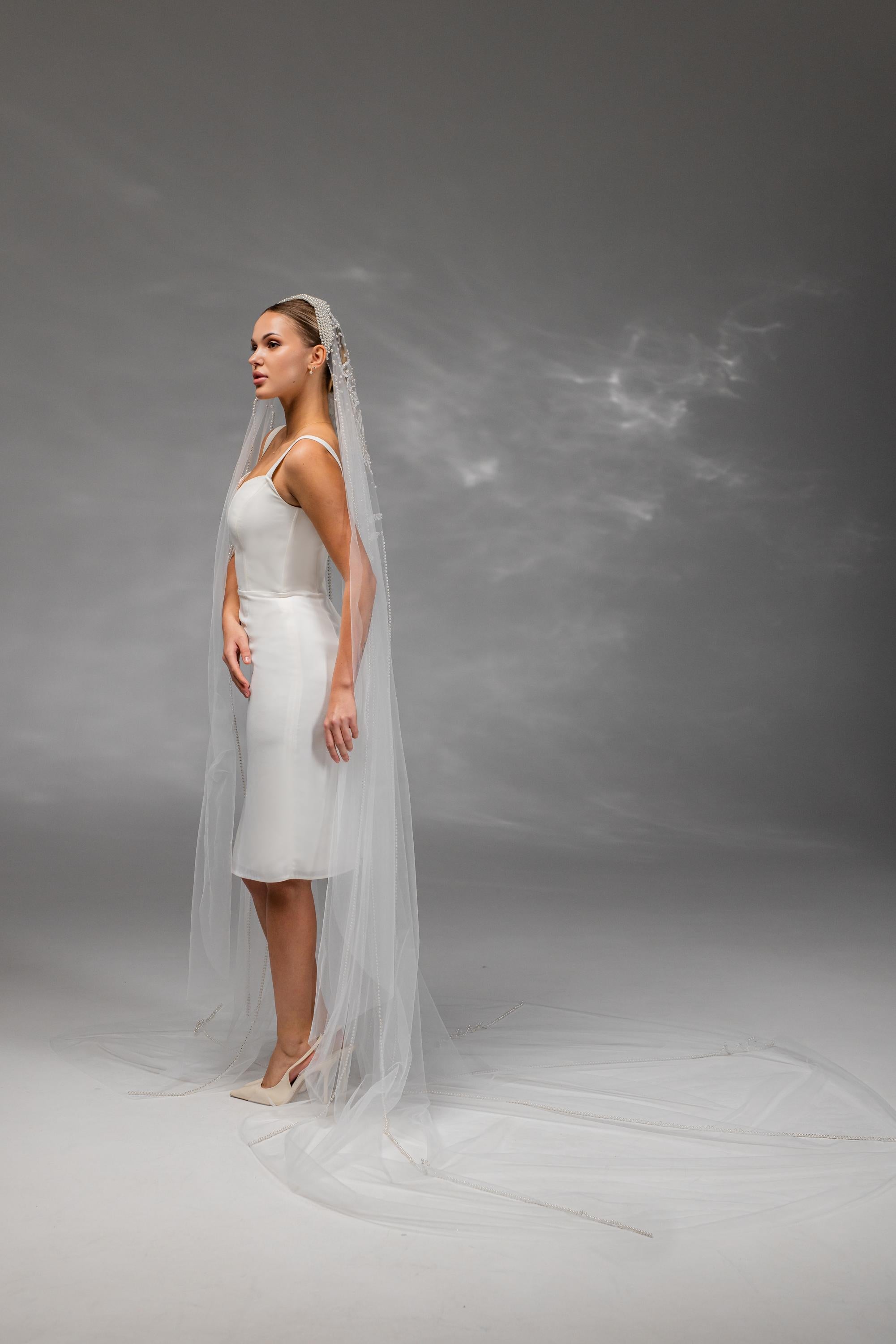 Cathedral Bridal Veil with Pearls