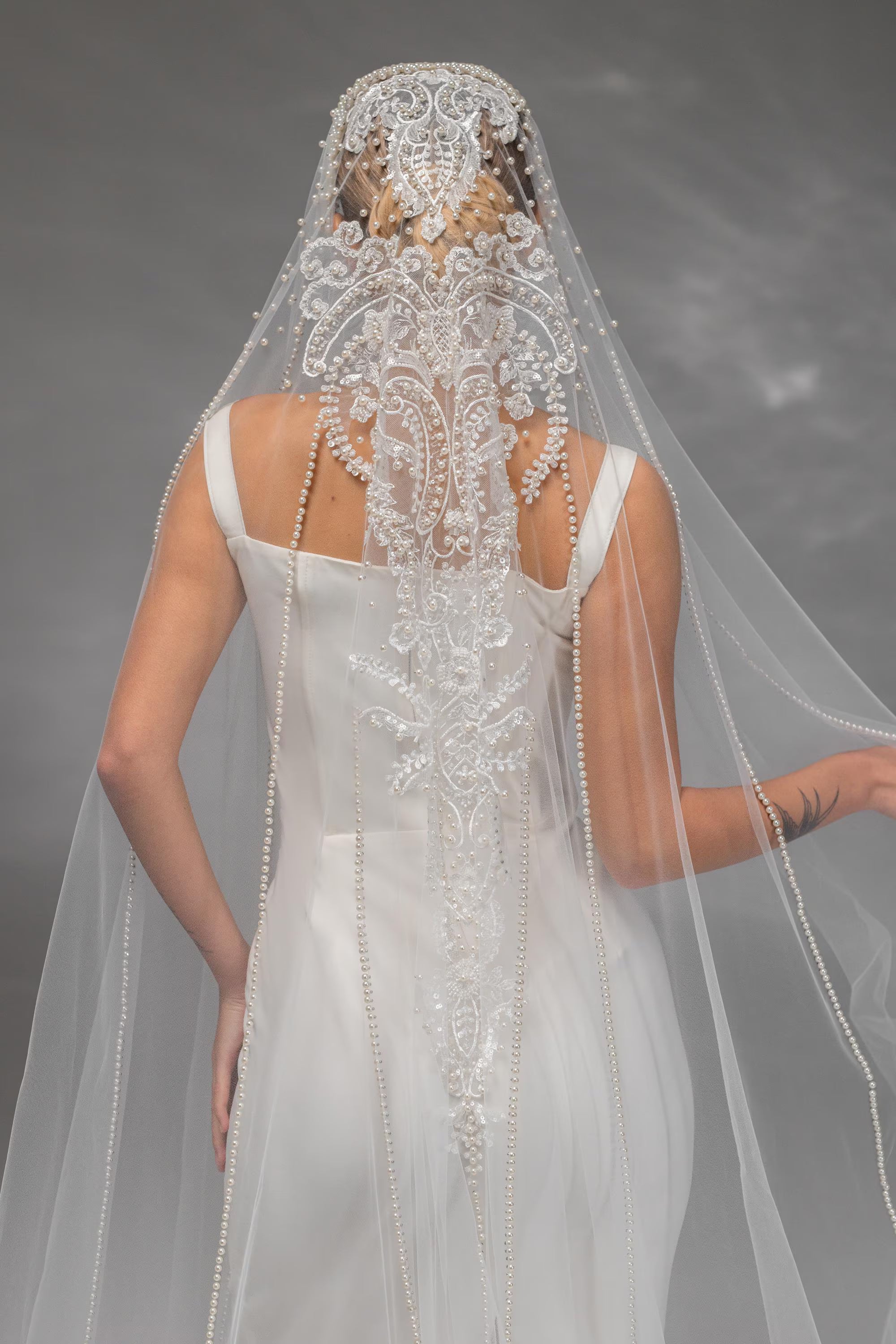 Cathedral Bridal Veil with Pearls