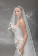 Chapel-Length Bridal Veil with Embroidered Lace