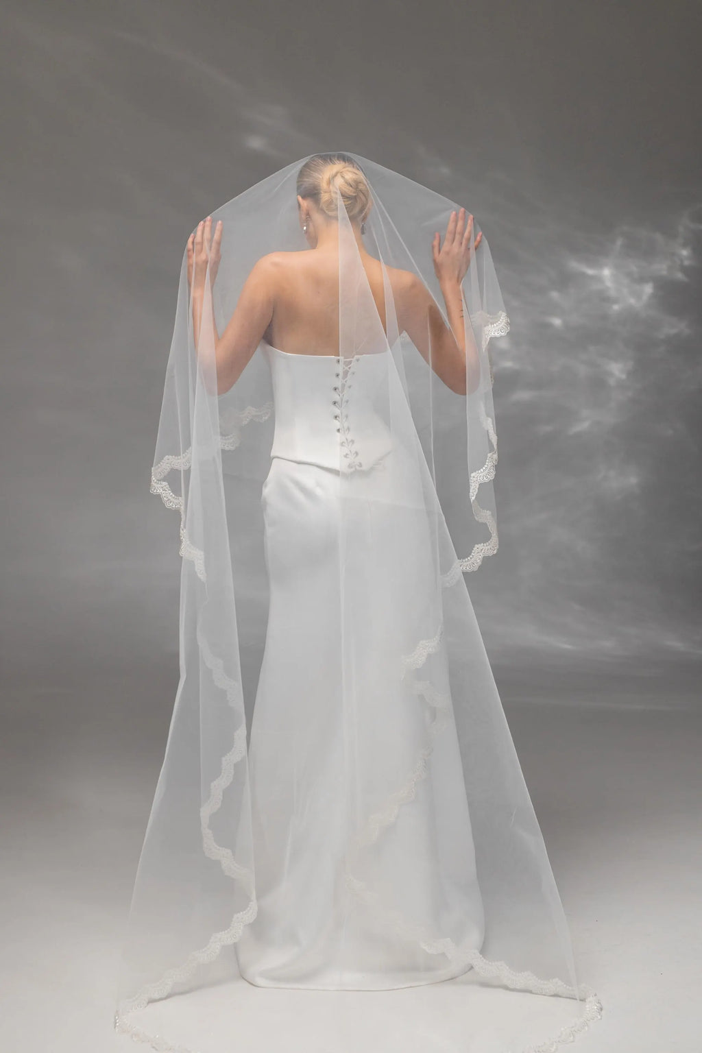 Chapel-Length Bridal Veil with Embroidered Lace