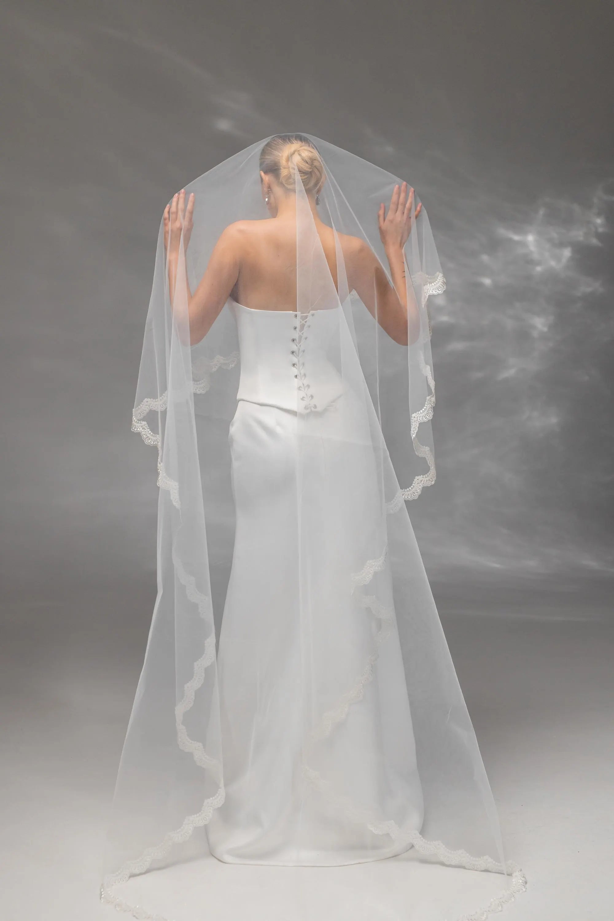 Chapel-Length Bridal Veil with Embroidered Lace