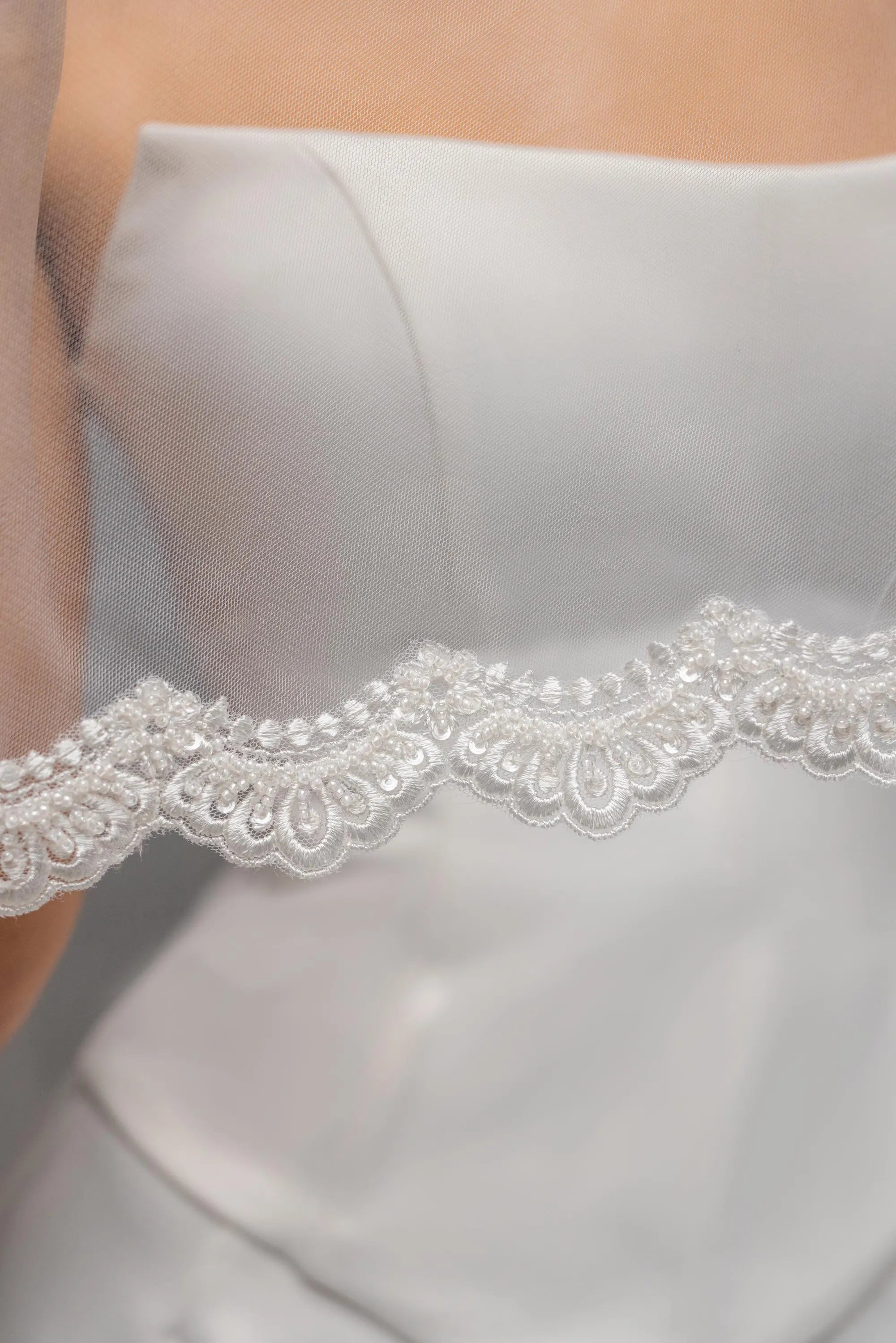 Chapel-Length Bridal Veil with Embroidered Lace