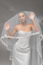 Chapel-Length Bridal Veil with Embroidered Lace