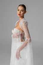 Milky  Chantilly Lace Bridal Cape with Snap Buttons