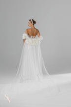 Cathedral Bridal Cape in Italian Tulle with Silk Roses