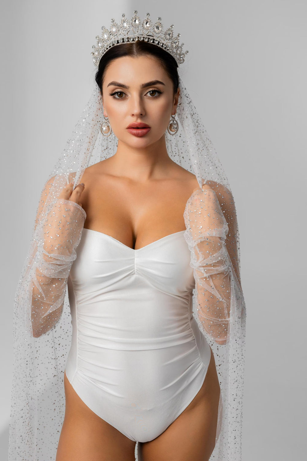 Cathedral Bridal Veil with Crown and Swarovski Crystal Rhinestones