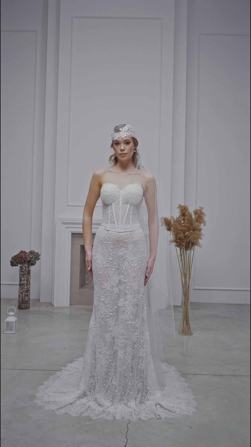 Ivory Floor-Length Bridal Veil with Lace Cap