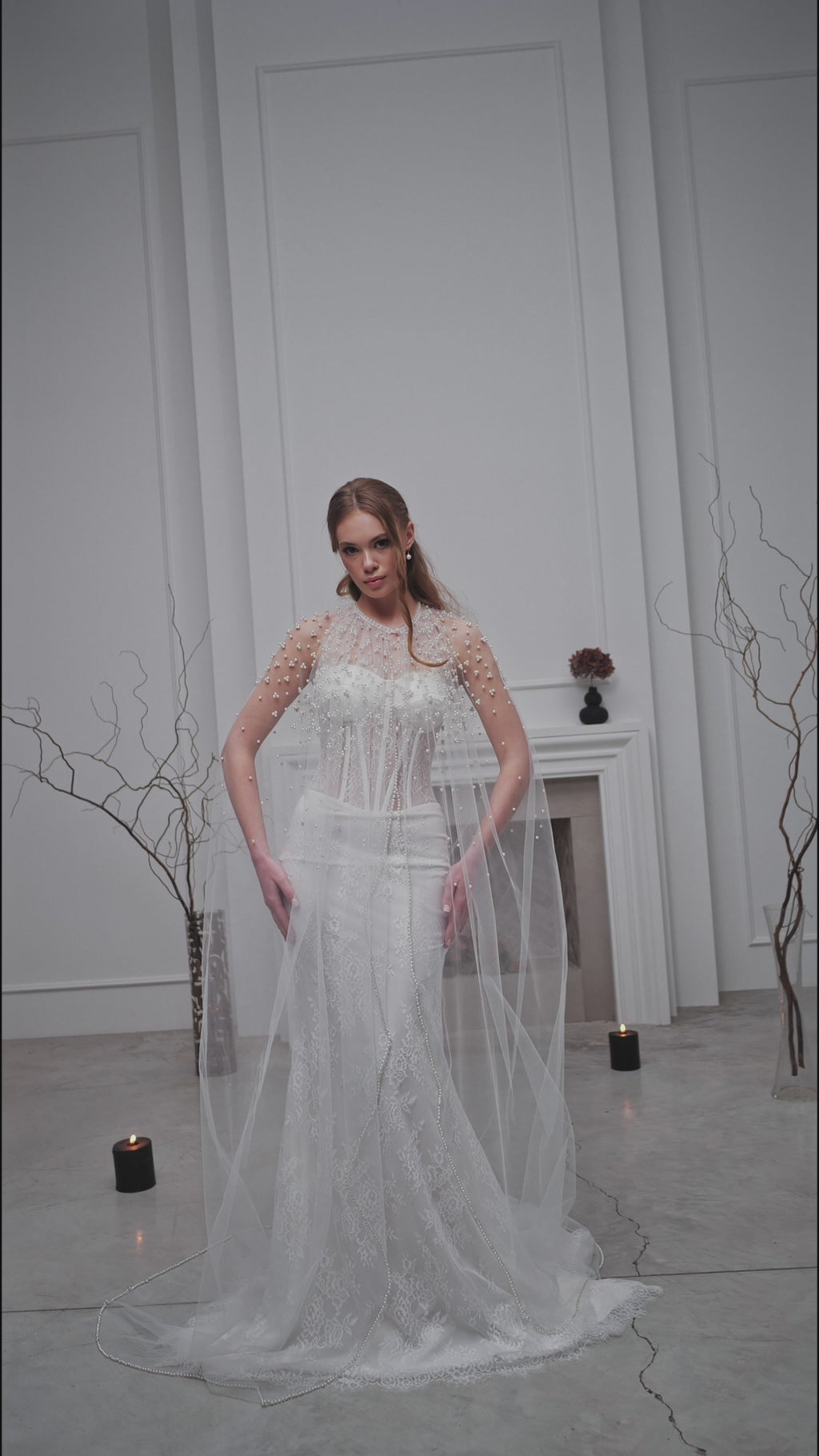 Ivory Bridal Cape with Pearls