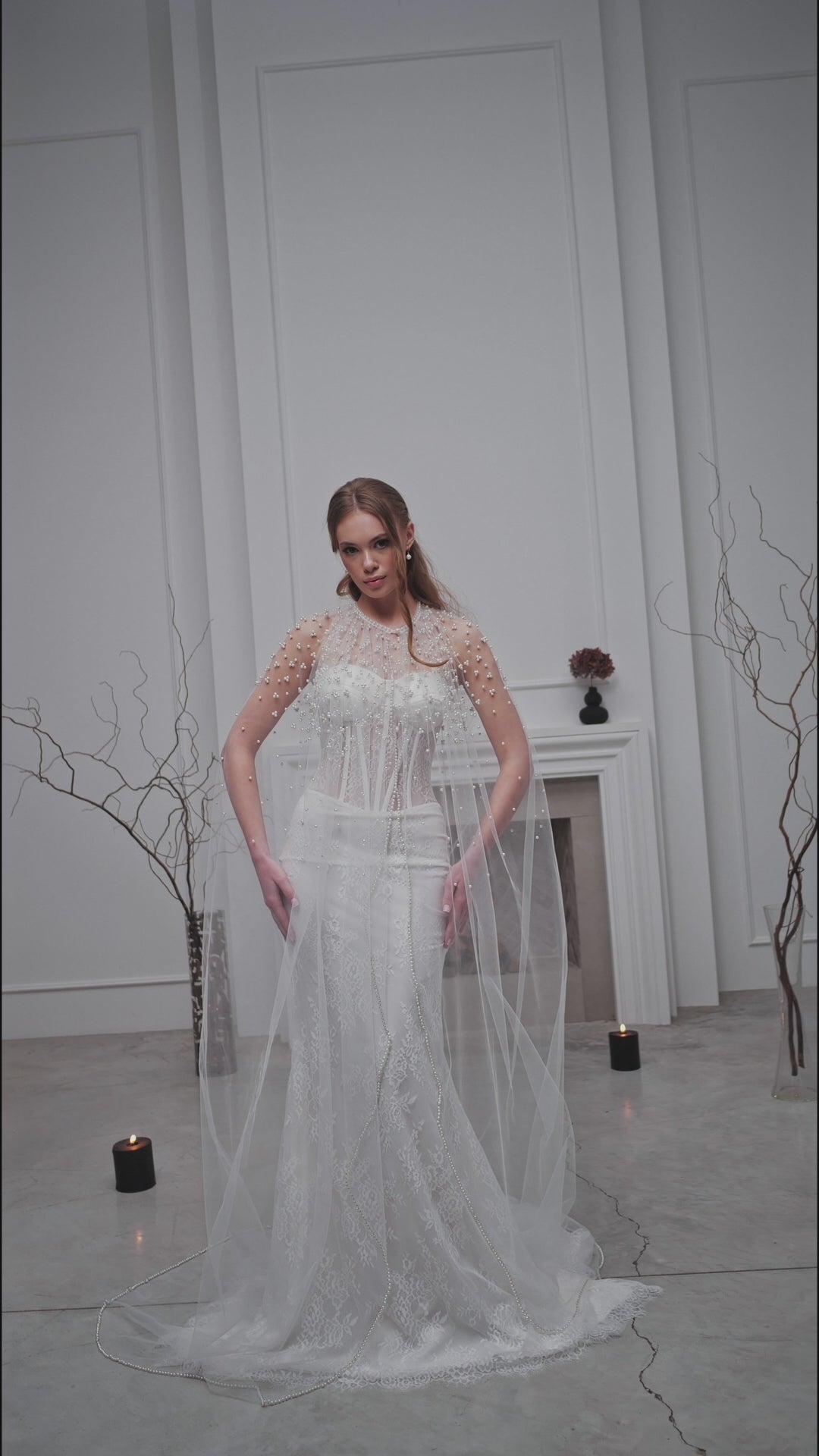 Ivory Bridal Cape with Pearls