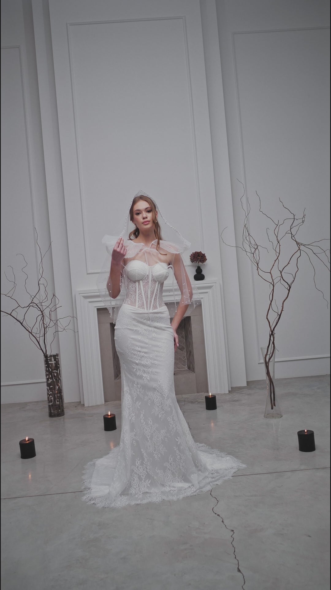 White Bridal Hood with Pearls
