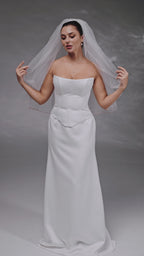 Ivory Waist-Length Bridal Veil with Orange Pencil Edge Trim