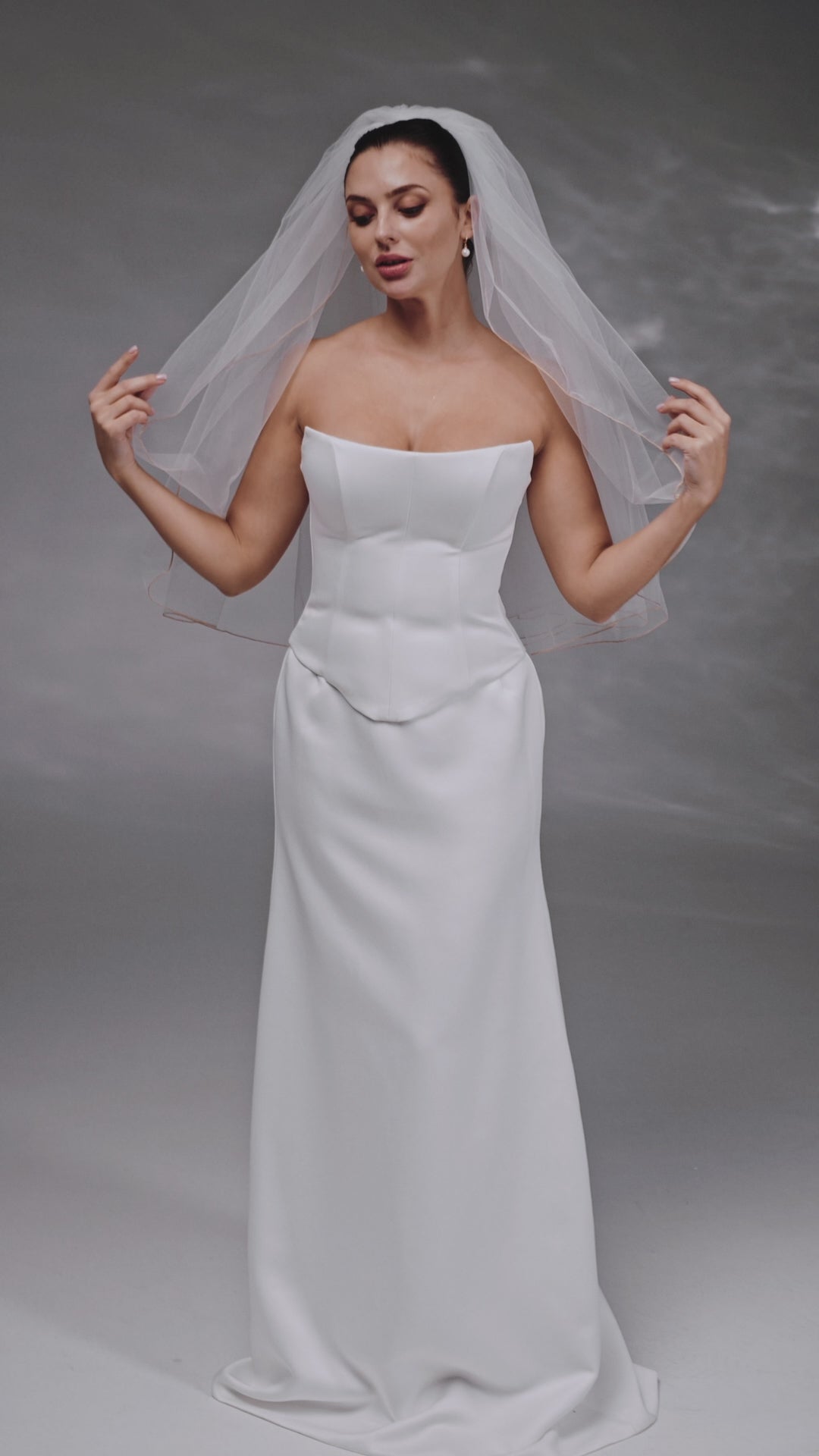 Ivory Waist-Length Bridal Veil with Orange Pencil Edge Trim