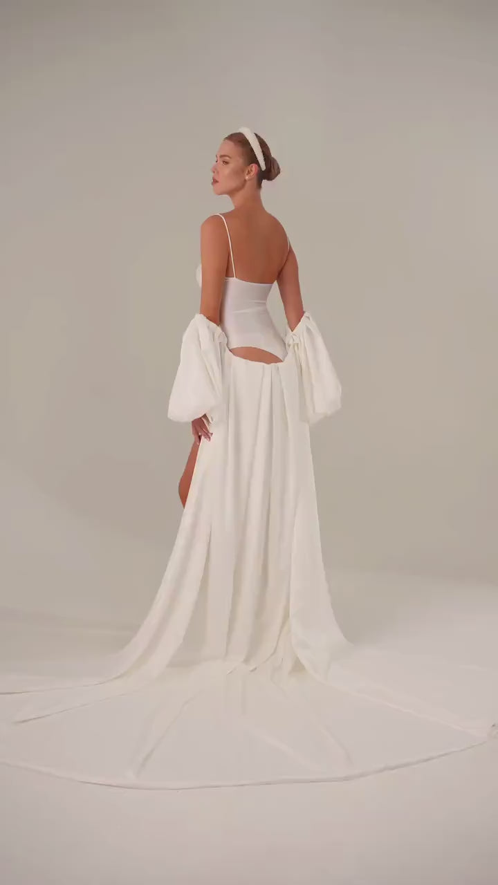 Ivory Floor-Length Bridal Cape with Sleeves