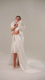 Ivory Chapel-Length Bridal Cape with Statement Flowers