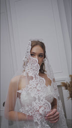Milky White Grand Cathedral Lace Bridal Veil
