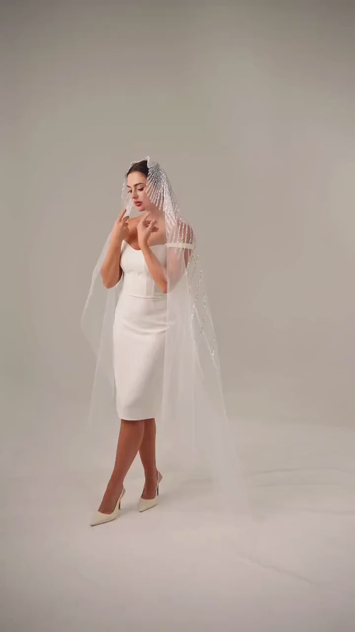 Ivory Royal Cathedral Oval Bridal Veil with Sequins