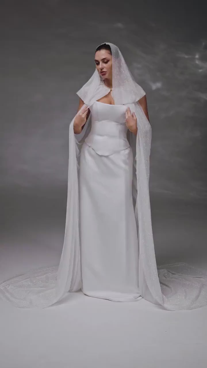 Ivory Silver Chapel-Length Bridal Hood