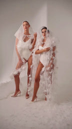 Royal Cathedral Bridal Veil with Ostrich Feathers, 4D Flowers and Crystals