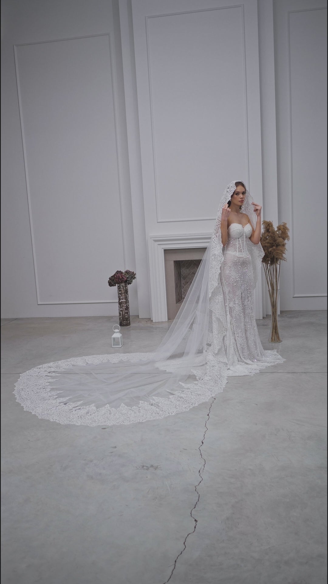 Milky Cathedral Lace Bridal Veil