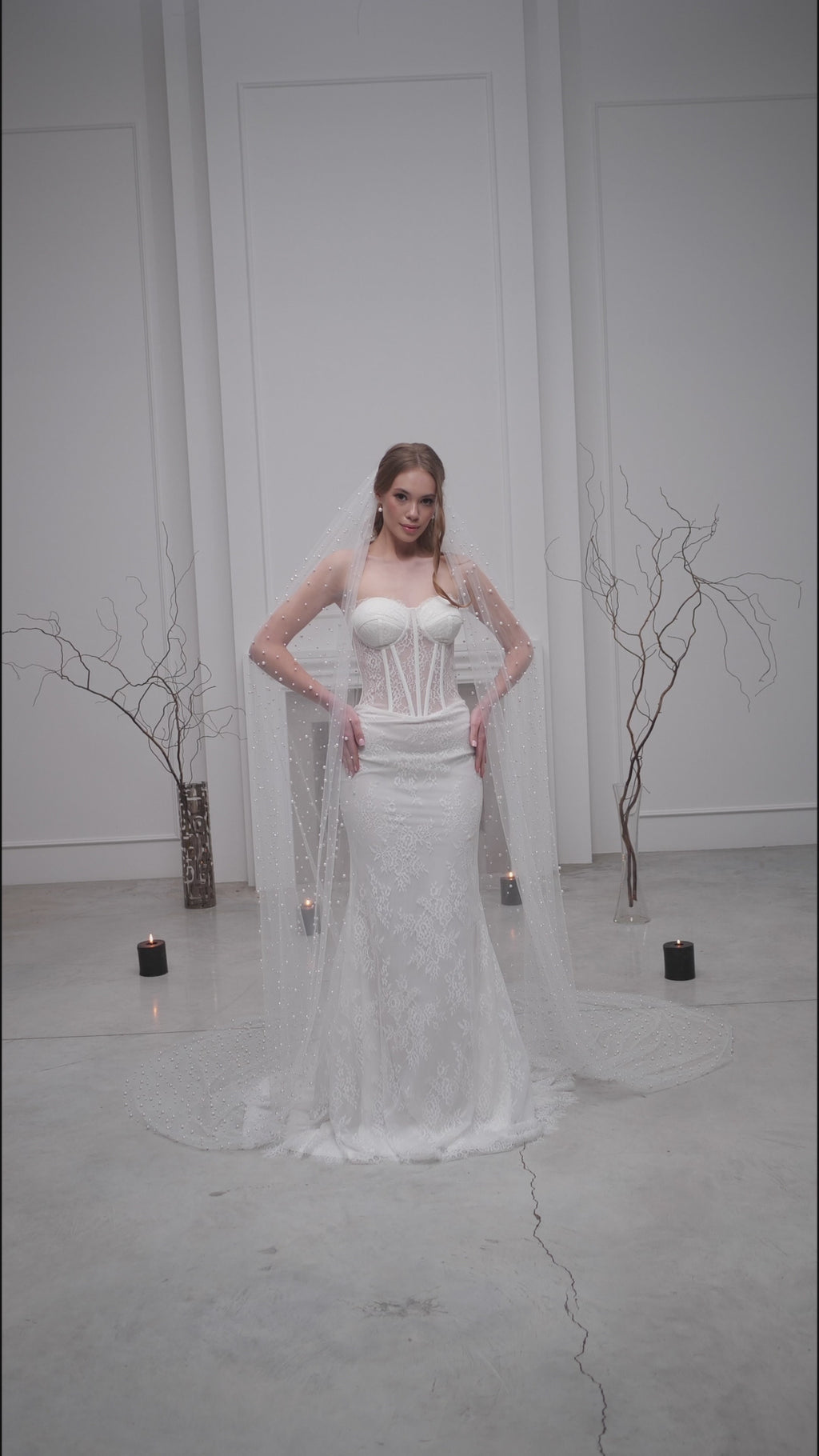 Ivory Cathedral Bridal Veil with Pearls