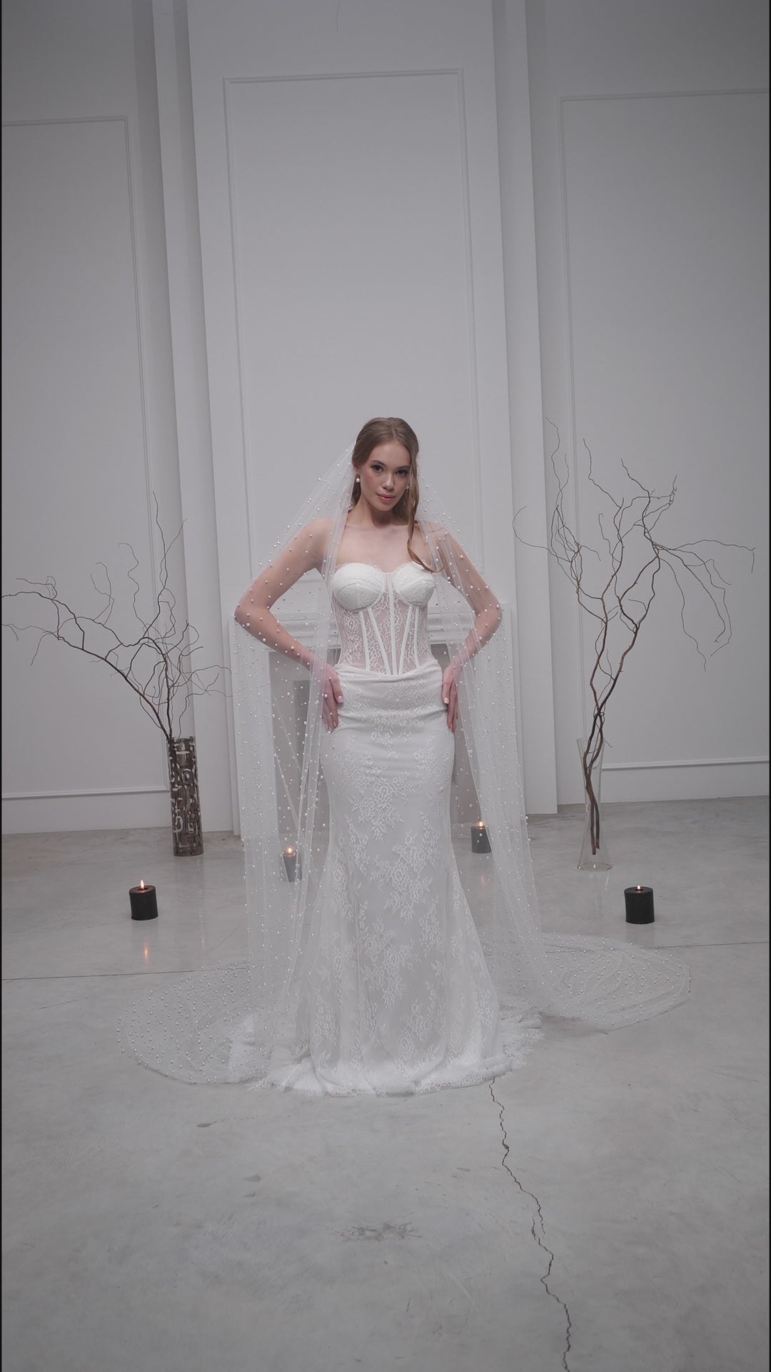 Ivory Cathedral Bridal Veil with Pearls