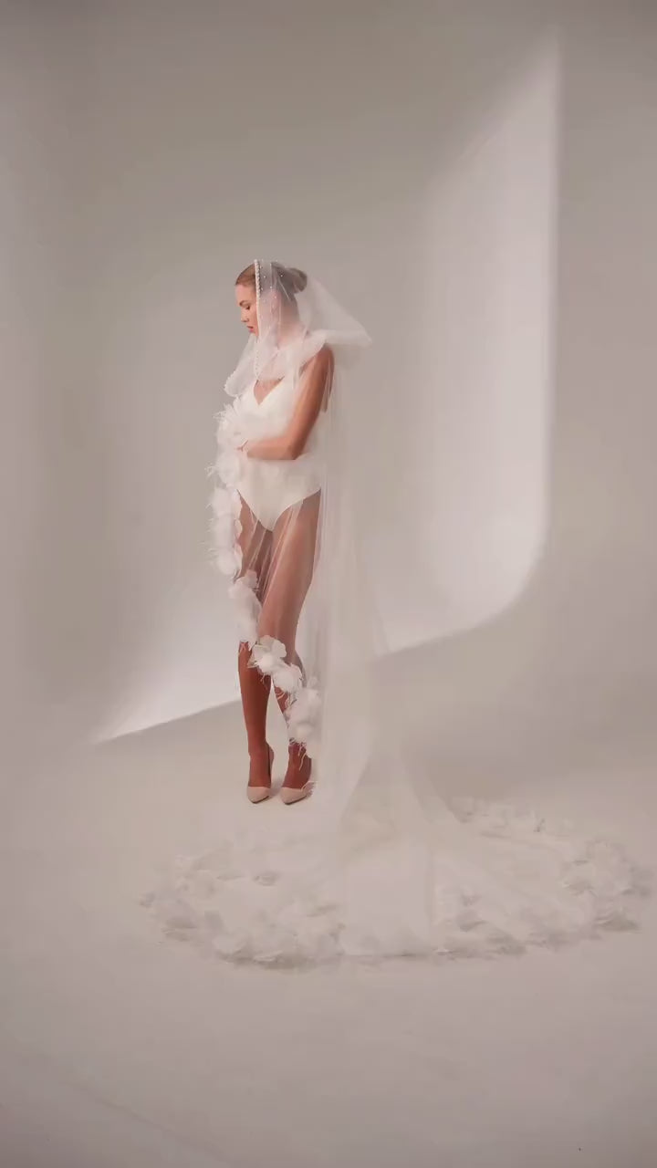 Bridal Hood with Flowers and Feathers