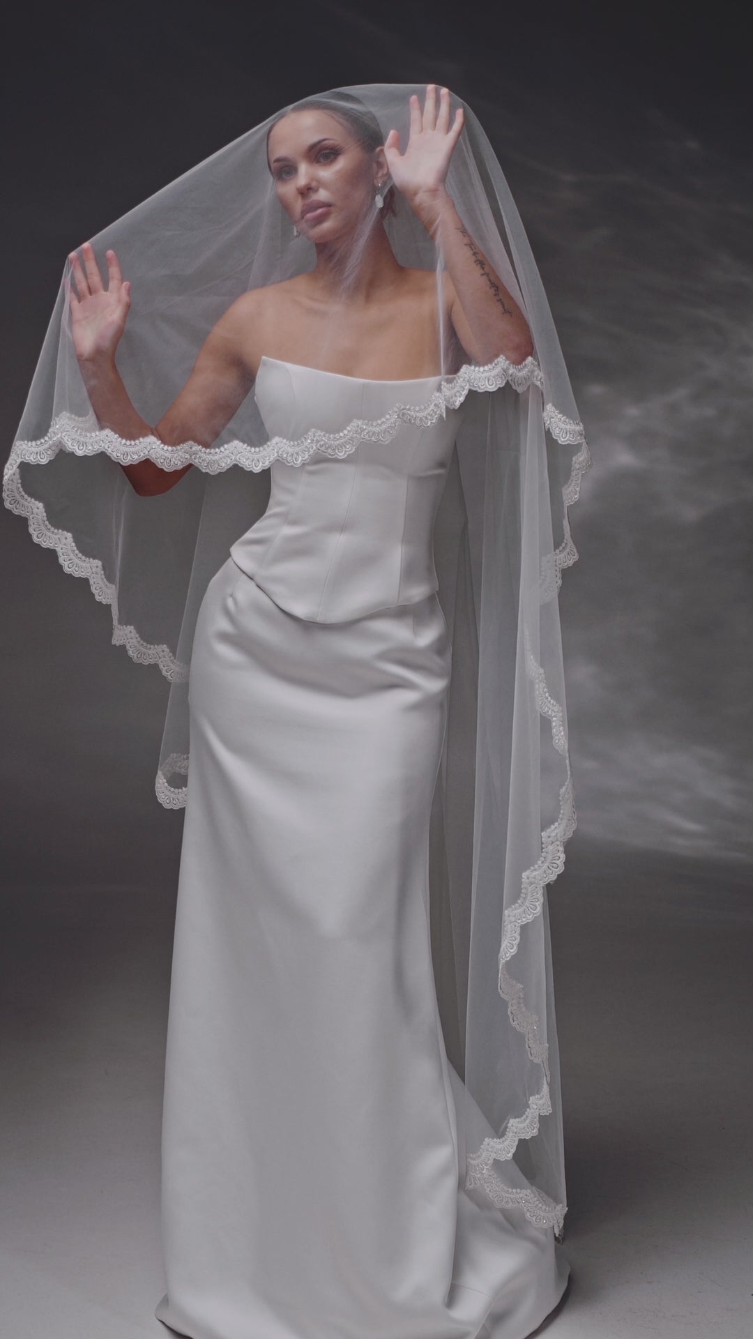 Chapel-Length Bridal Veil with Embroidered Lace