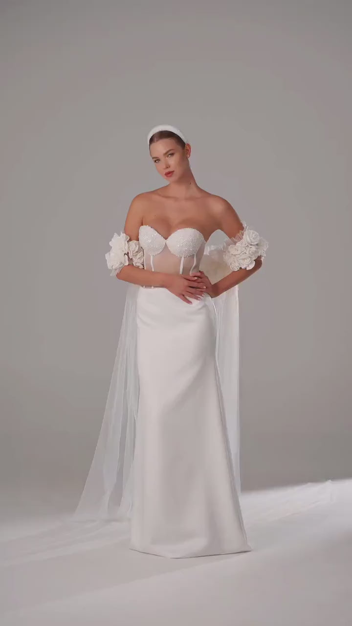 Cathedral Bridal Cape in Italian Tulle with Silk Roses