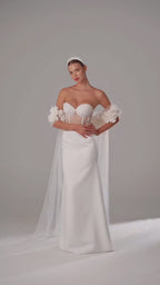 Cathedral Bridal Cape in Italian Tulle with Silk Roses