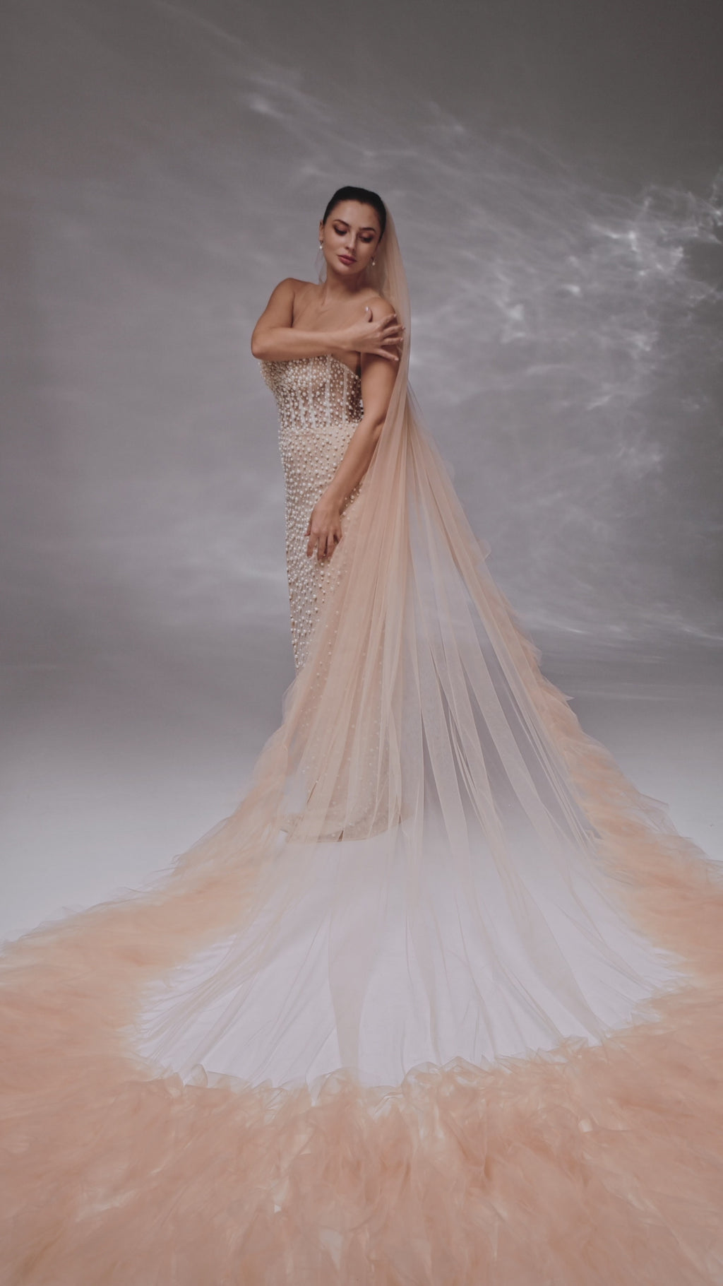 Cappuccino Royal Cathedral Bridal Veil in Italian Tulle