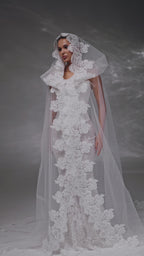 Cathedral-Length Bridal Hood with Macramé Lace