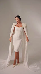 Ivory Floor-Length Bridal Cape with Pearls and Crystals