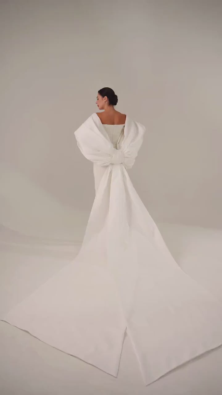 Ivory Royal Cathedral Bridal Cape with Oversized Bow
