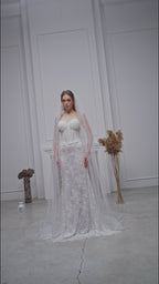 Chapel-Length Bridal Veil with Pearls and Crystals