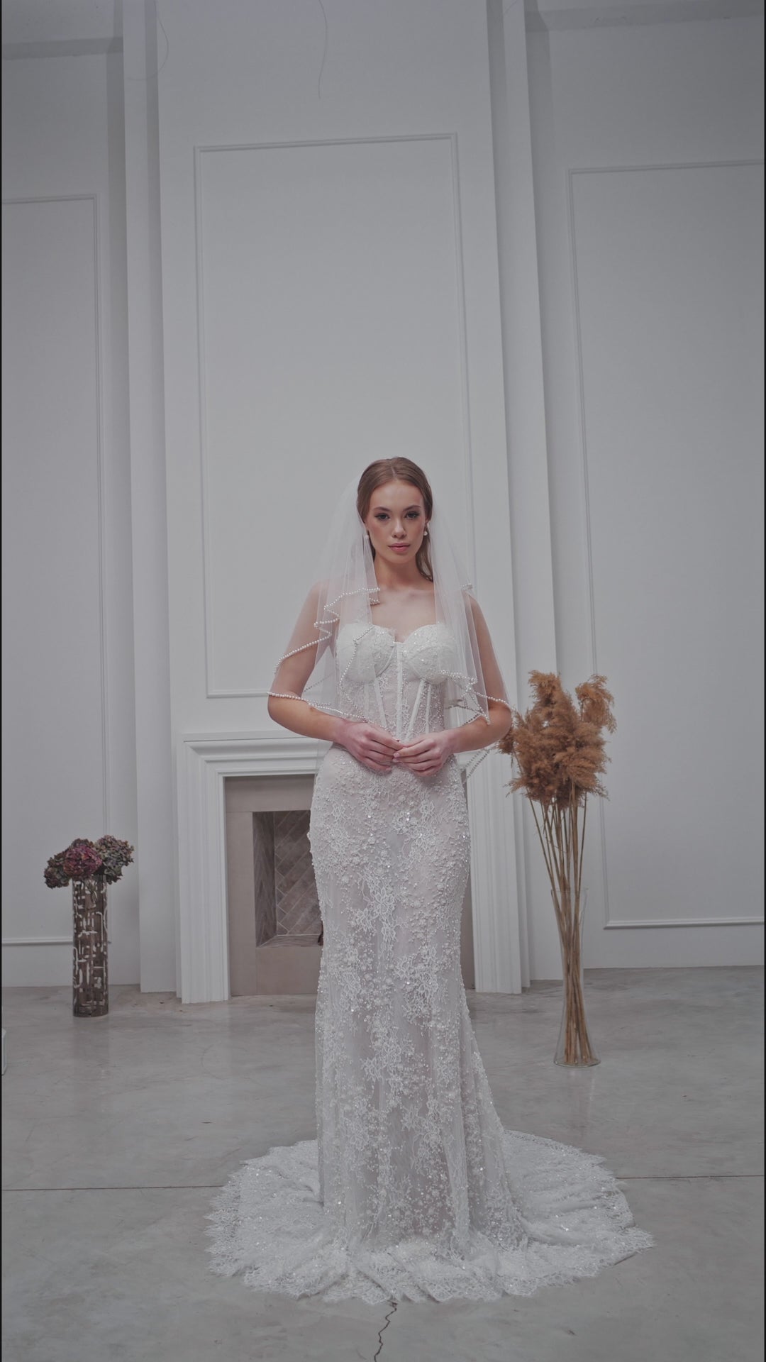 Waltz-Length Four-Tier Bridal Veil with Pearls