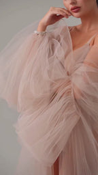 Mocha Cathedral Bridal Cape with Voluminous Sleeves