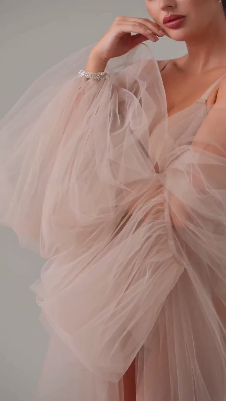 Mocha Cathedral Bridal Cape with Voluminous Sleeves